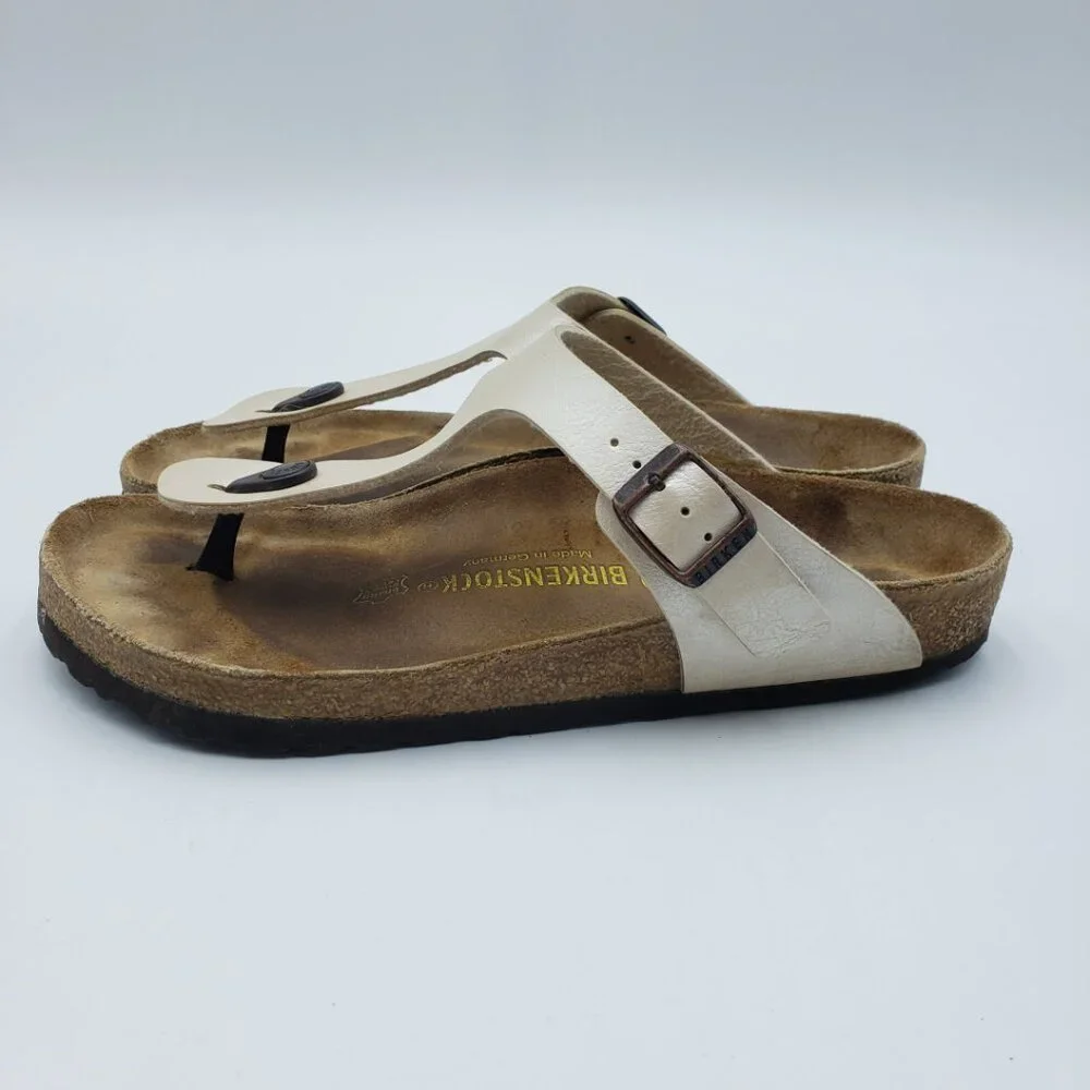 Birkenstock Gizeh Thong Sandals 39 Womens Slip On Leather Pearl White - Picture 4 of 9